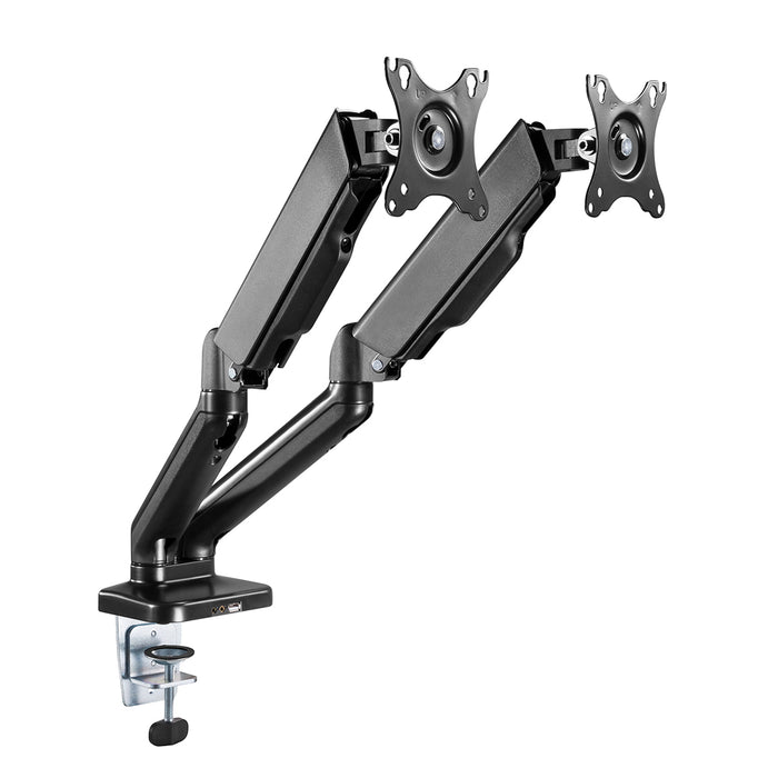 Starburst SB-FLX-2BL-U FLEXION SERIES Dual Monitor Arms with USB2.0 Charge Port and Dual Multimedia Ports, Desk Mounted, Spring Assisted and Counterbalanced, With Black Finish, For Screens Up To 32"