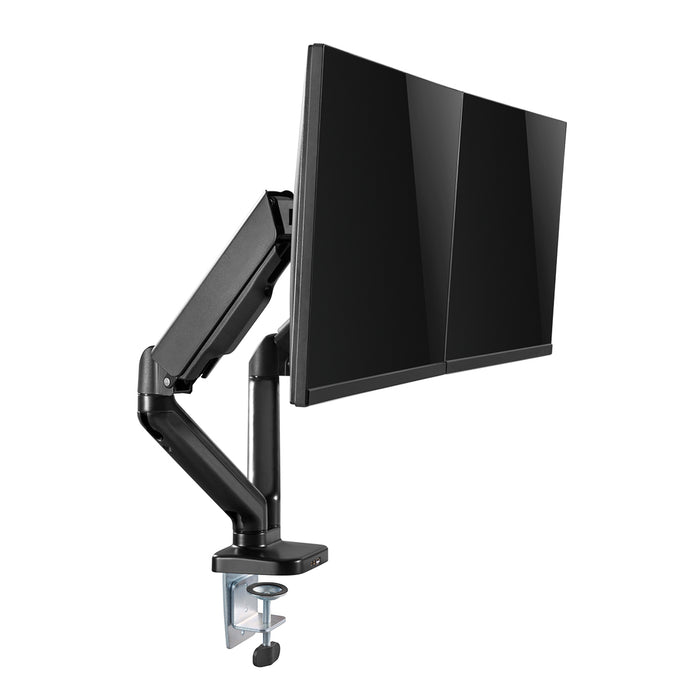 Starburst SB-FLX-2BL-U FLEXION SERIES Dual Monitor Arms with USB2.0 Charge Port and Dual Multimedia Ports, Desk Mounted, Spring Assisted and Counterbalanced, With Black Finish, For Screens Up To 32"